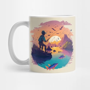 Illustration o aman fishing at lake Mug